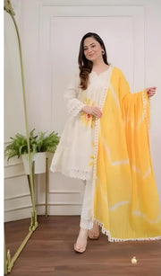 SHIFLLY and lino fabric party wear dress with shiffon lahariya dupatta sets (2 Colors)