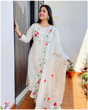 Off-white cotton schiffle chikankari suit set