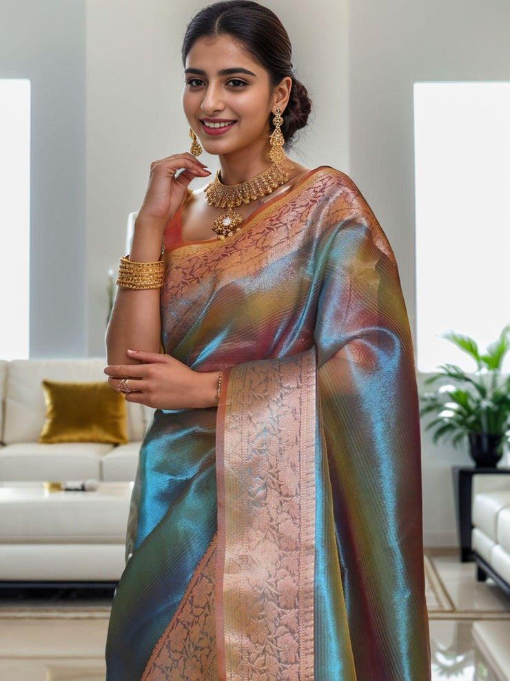 Soft Banarsi Silk Saree in pure tissue rangkart pattern