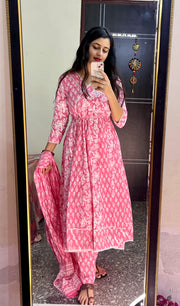 PURE COTTON AJRAKH PRINT ANARKALI KURTI WITH FULL FLAIR