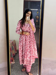 PURE COTTON AJRAKH PRINT ANARKALI KURTI WITH FULL FLAIR