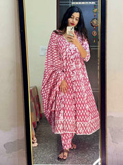 PURE COTTON AJRAKH PRINT ANARKALI KURTI WITH FULL FLAIR