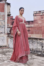 Stree 2 Fame - Arvia Printed Mul Anarkali Set - Red