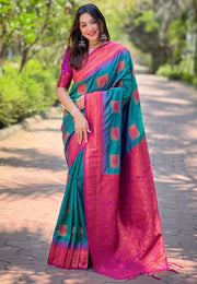 Soft Silk Saree with Rose Gold and Meenakari motifs