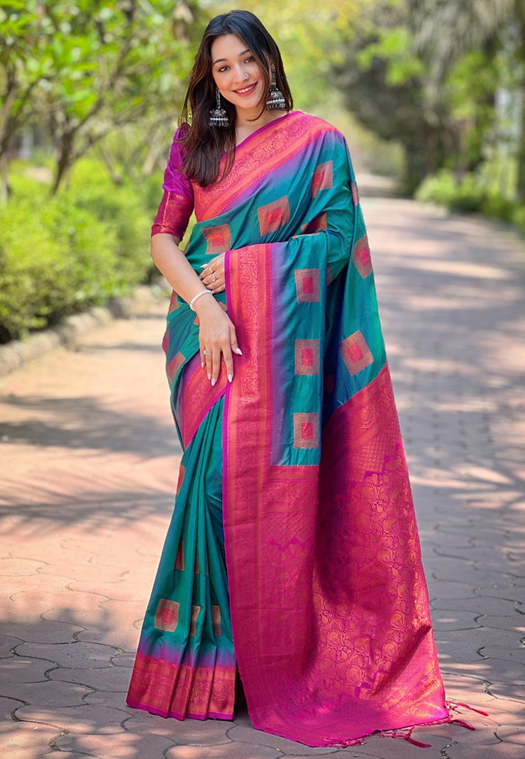 Soft Silk Saree with Rose Gold and Meenakari motifs