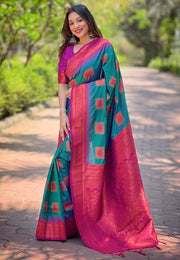 Soft Silk Saree with Rose Gold and Meenakari motifs