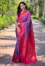 Soft Silk Saree with Rose Gold and Meenakari motifs