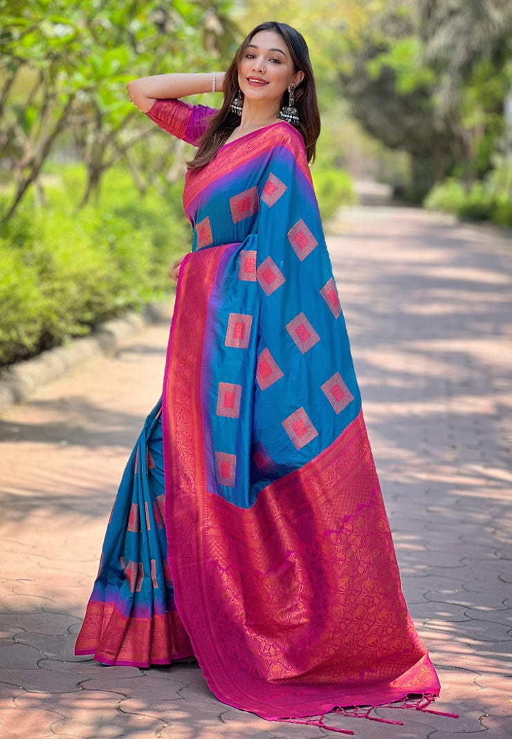 Soft Silk Saree with Rose Gold and Meenakari motifs