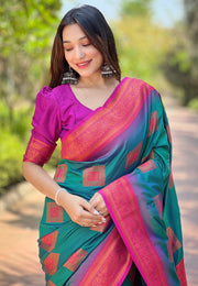 Soft Silk Saree with Rose Gold and Meenakari motifs