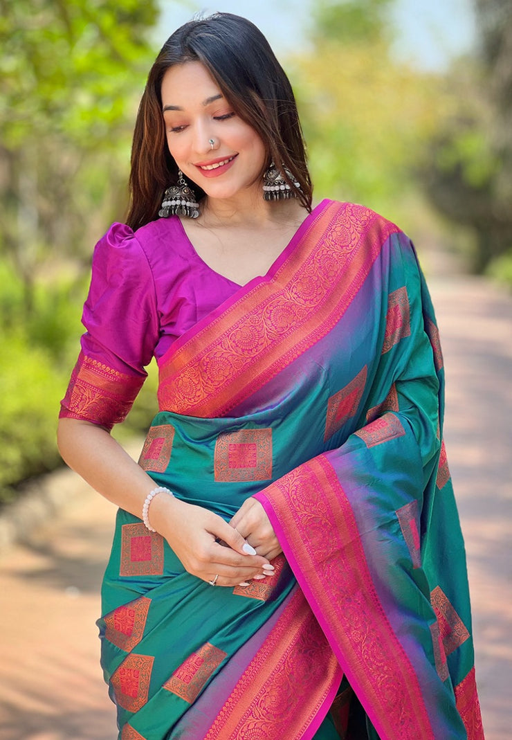 Soft Silk Saree with Rose Gold and Meenakari motifs