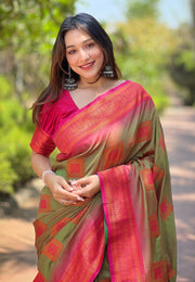 Soft Silk Saree with Rose Gold and Meenakari motifs