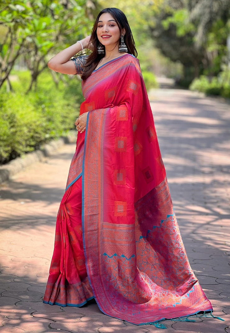 Soft Silk Saree with Rose Gold and Meenakari motifs