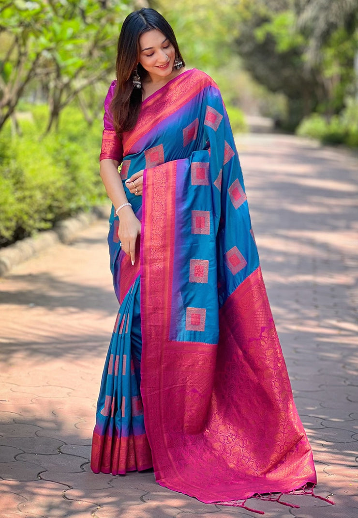 Soft Silk Saree with Rose Gold and Meenakari motifs