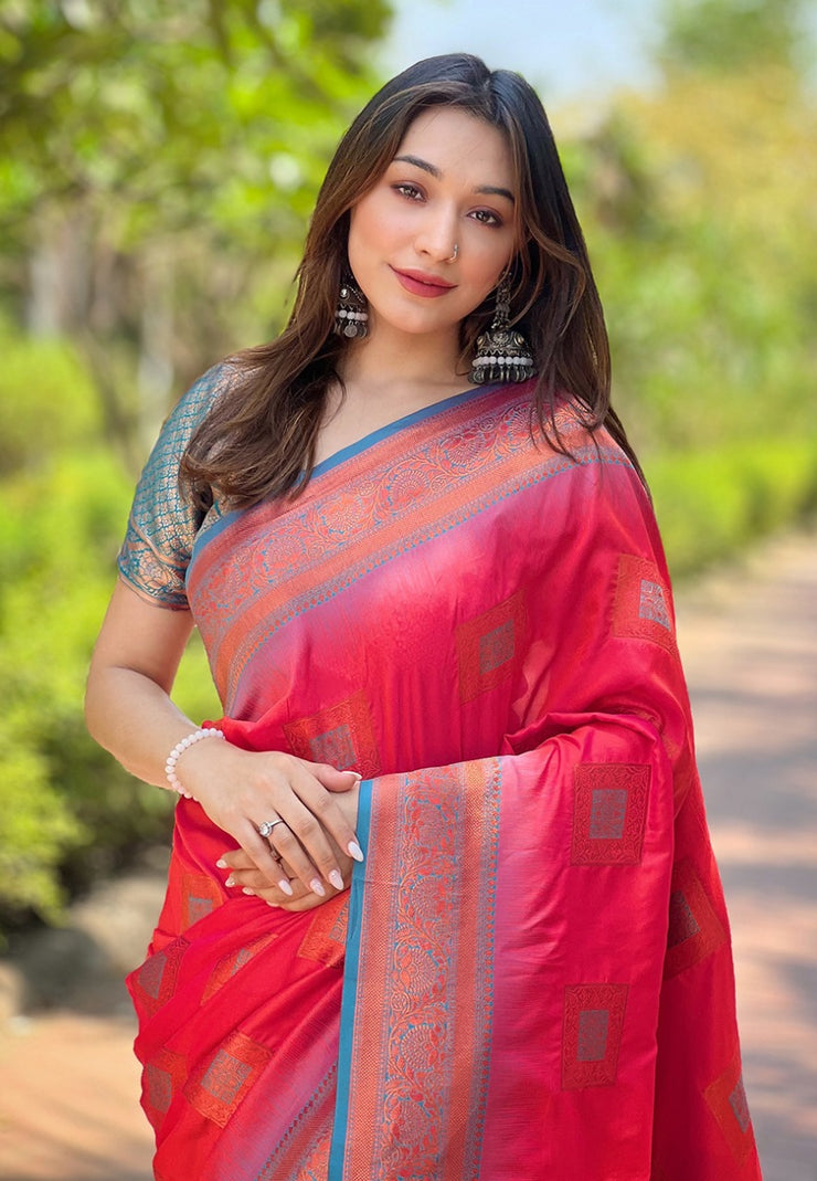 Soft Silk Saree with Rose Gold and Meenakari motifs