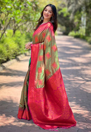 Soft Silk Saree with Rose Gold and Meenakari motifs