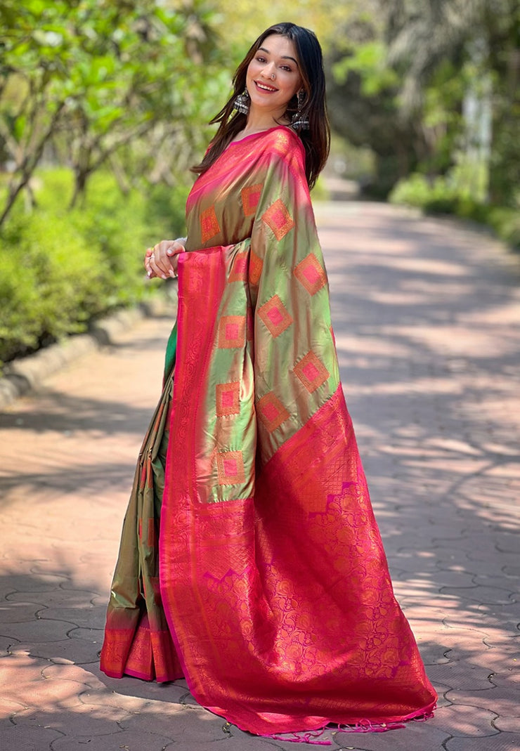 Soft Silk Saree with Rose Gold and Meenakari motifs