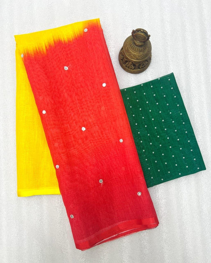 Beautiful Plain Linen Digital Print Saree