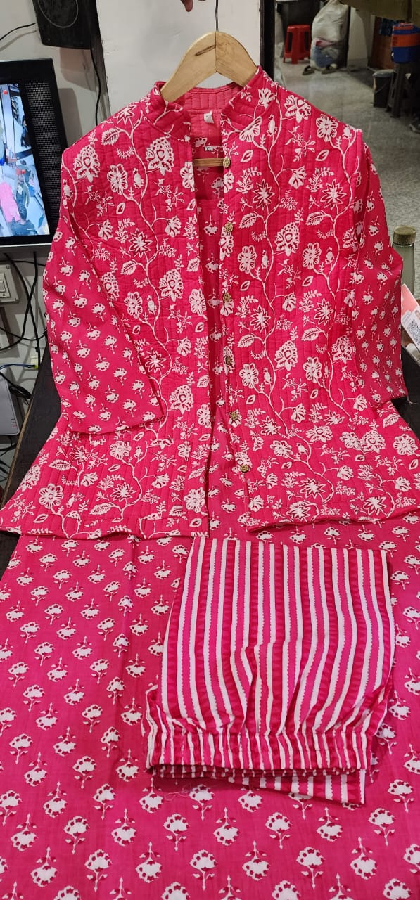 Latest Red Cotton Ladies Suit with Jacket