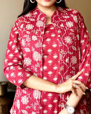 Latest Red Cotton Ladies Suit with Jacket