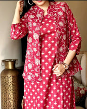 Latest Red Cotton Ladies Suit with Jacket