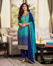 DESIGNER FANCY PURE CHINNON SILK TOP AND PANT WITH DUPATTA