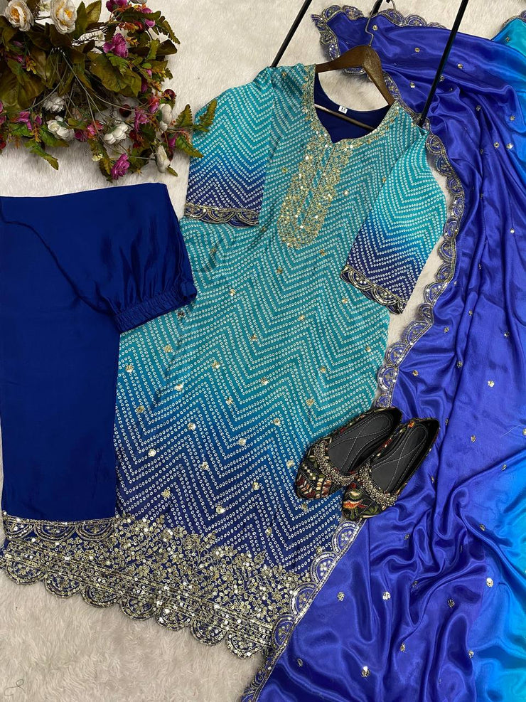 DESIGNER FANCY PURE CHINNON SILK TOP AND PANT WITH DUPATTA