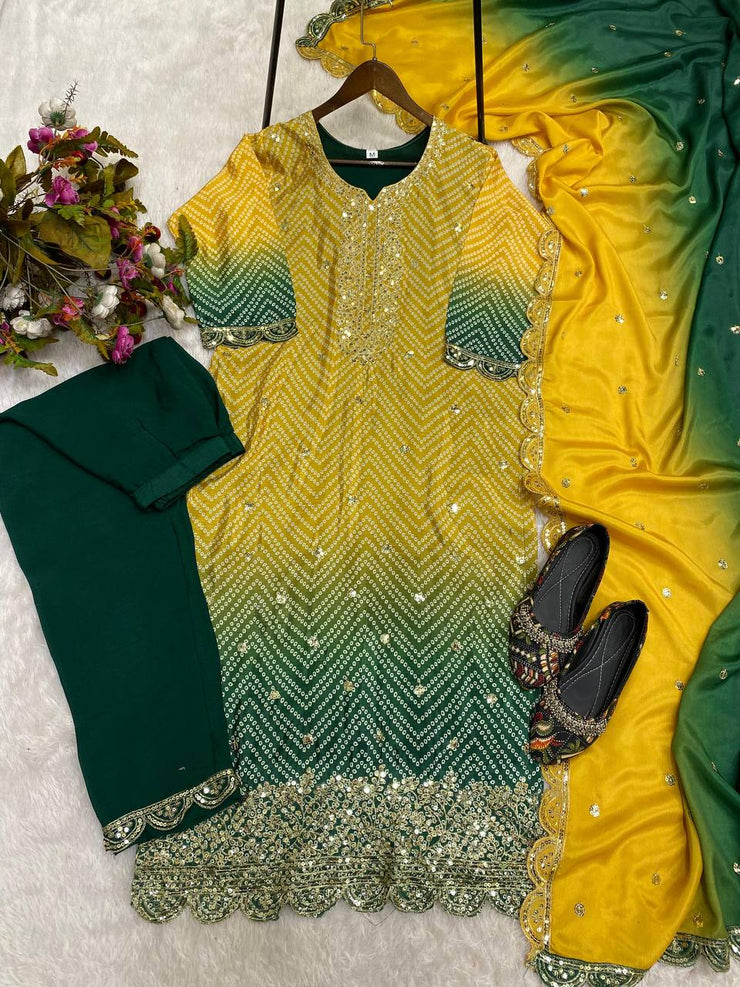 DESIGNER FANCY PURE CHINNON SILK TOP AND PANT WITH DUPATTA