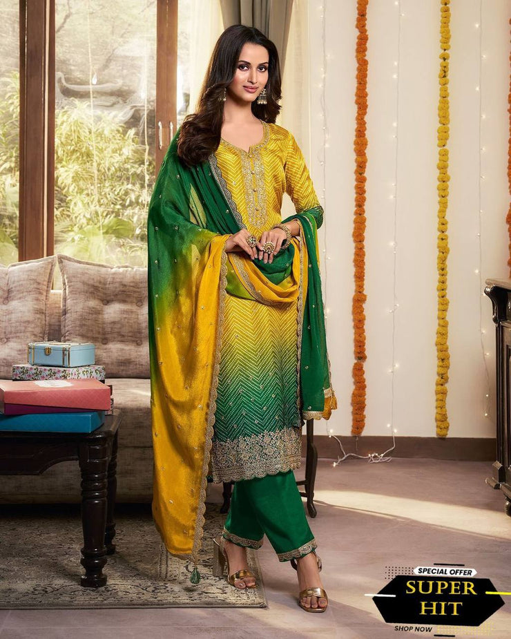 DESIGNER FANCY PURE CHINNON SILK TOP AND PANT WITH DUPATTA