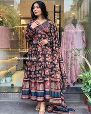 Printed Long gown Kurti With Pant And Dupatta