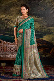 Green Silk Saree: Fusion Of Madhubani and Bandhej