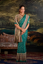 Green Silk Saree: Fusion Of Madhubani and Bandhej