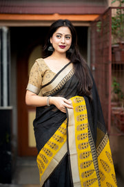 Fancy Linen Black Printed Saree