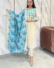 South Cotton Kurta Pant and Khadi Silk Dupatta Set