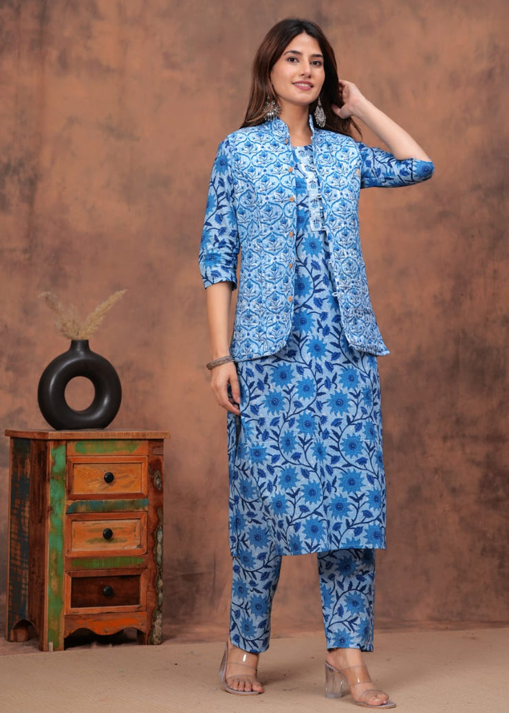 Winter Special Straight Kurti, Pant With Ethnic Jaipuri Jacket (Both Side)