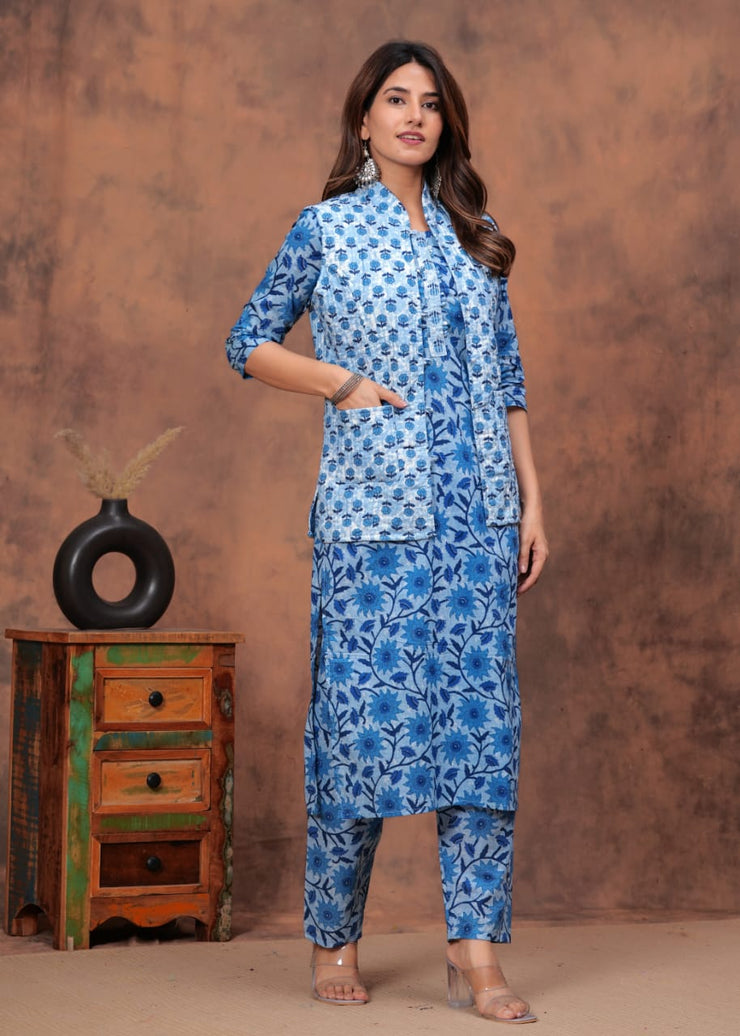 Winter Special Straight Kurti, Pant With Ethnic Jaipuri Jacket (Both Side)