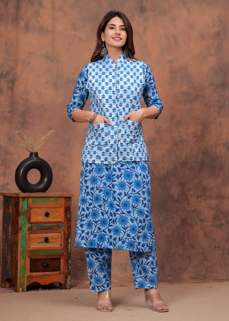 Winter Special Straight Kurti, Pant With Ethnic Jaipuri Jacket (Both Side)