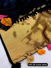 Soft Silk Multi-Colour Leaf Woven Design with Zari Woven Pallu