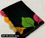 Soft Silk Multi-Colour Leaf Woven Design with Zari Woven Pallu