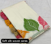 Soft Silk Multi-Colour Leaf Woven Design with Zari Woven Pallu