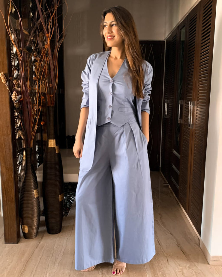 Bell-Bottom Pants With Halter Vest Coat & Long Blazer