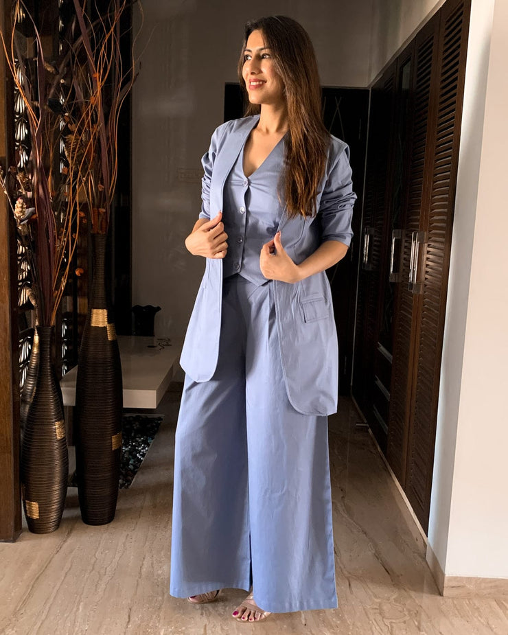 Bell-Bottom Pants With Halter Vest Coat & Long Blazer