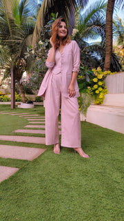 Bell-Bottom Pants With Halter Vest Coat & Long Blazer