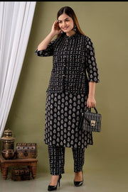 Winter Kurti Pant Set With Reversible Quilted Cotton Jacket