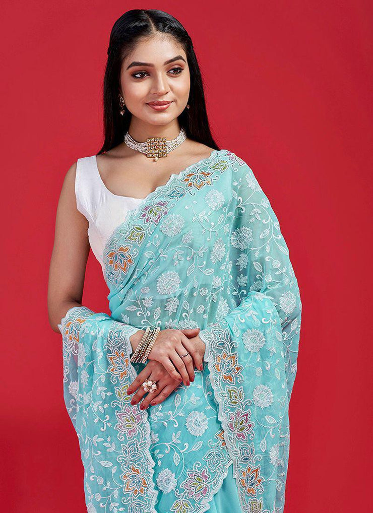 Blooming Georgette With Chikankari