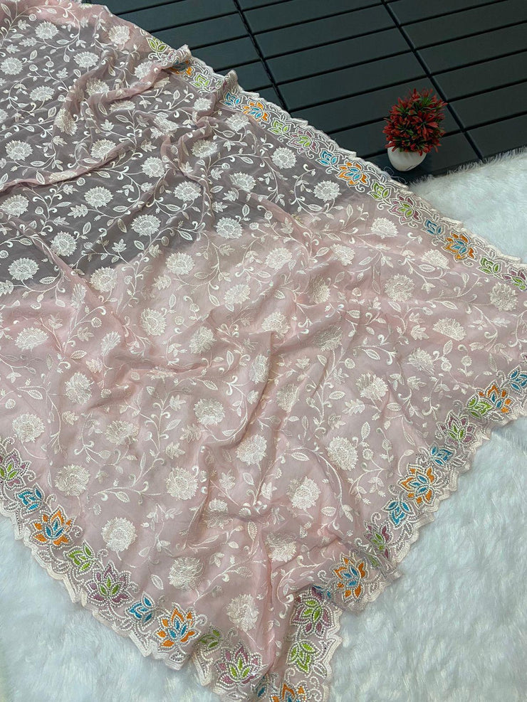 Blooming Georgette With Chikankari