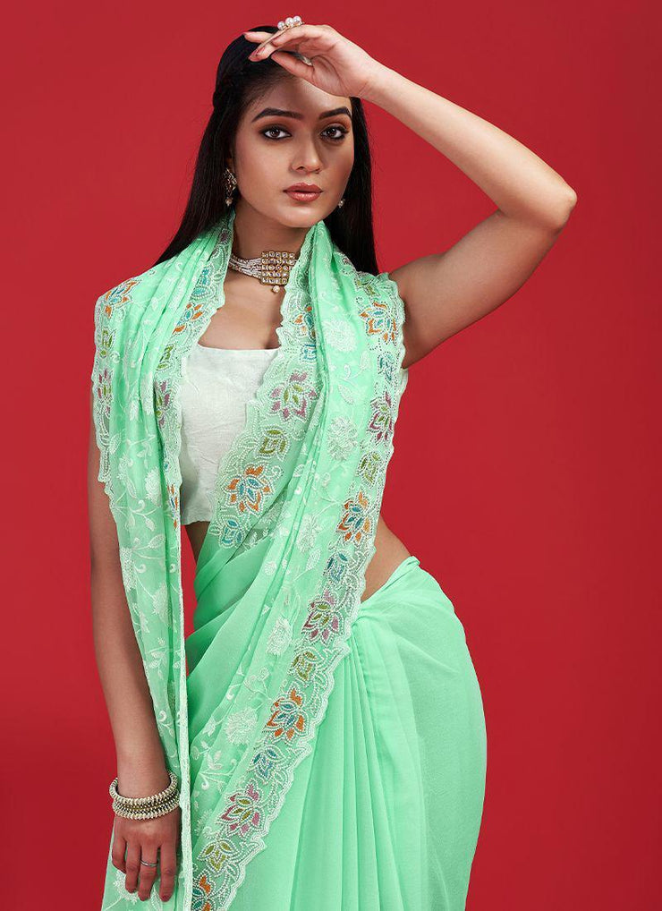 Blooming Georgette With Chikankari