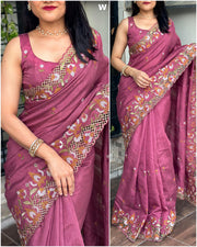 Stunning cut work visca slub silk Saree