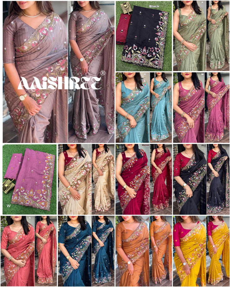 Stunning cut work visca slub silk Saree