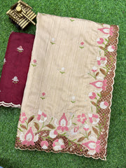 Stunning cut work visca slub silk Saree