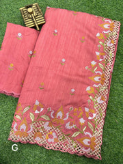 Stunning cut work visca slub silk Saree